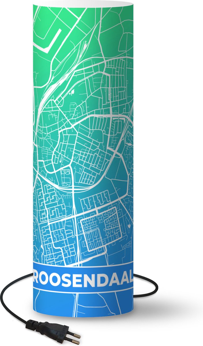Lamp - Nachtlampje - Tafellamp slaapkamer - Stadskaart - Roosendaal - Blauw - Groen - 60 cm hoog - Ø19.1 cm - Inclusief LED lamp - Plattegrond