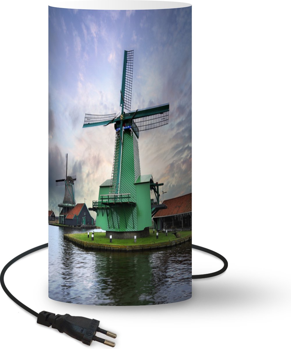 Lamp - Nachtlampje - Tafellamp slaapkamer - Windmolens in Zaandam bij zonsondergang - 54 cm hoog - Ø24.8 cm - Inclusief LED lamp