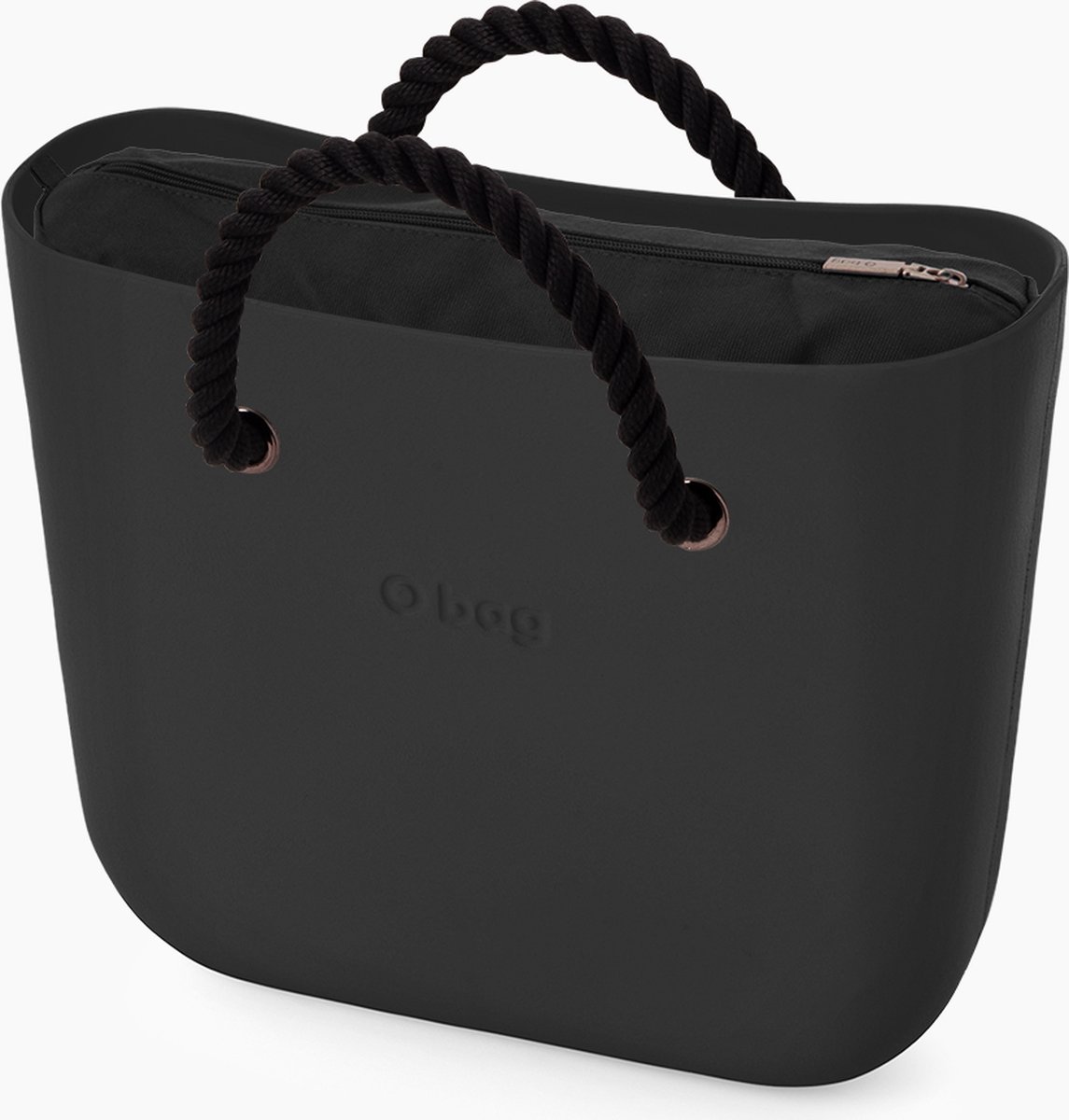 O bag mini handtas in zwart, compleet met korte touw handvatten in zwart en  canvas... | bol