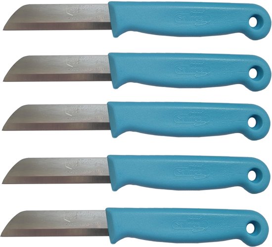 Solingen Schilmesje - RVS Glad - 16 cm met "Blade Cover" - Blauw - 5 Stuks