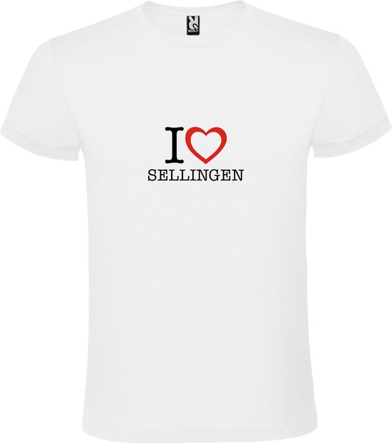 Wit T shirt met print van 'I love Sellingen' print Zwart / Rood size XXXL