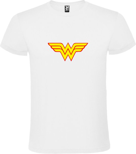 Wit T shirt met print van 'Wonder Woman' print Goud / Rood size XL