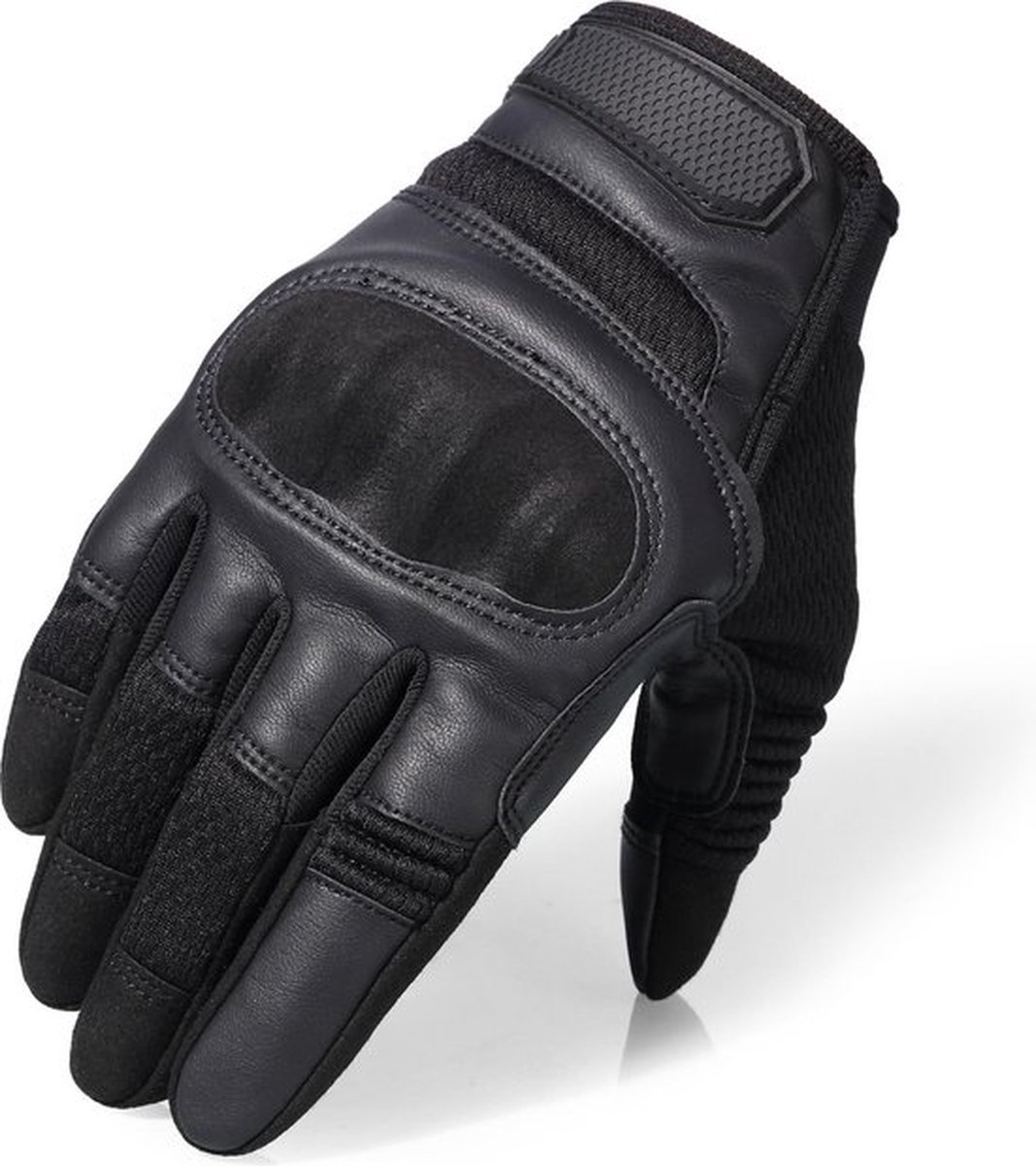 RAMBUX® - Motorhandschoenen - Zwart - Ademend PU Leer - Maat S - Tactical Handschoenen - Motor - Airsoft - Touchscreen - Bescherming