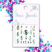 GlittersXL - Festival Face Jewels (Diamant) [Dots Strass Steentjes met zelfklevend Plaklaag - Sticker Diamantjes voor Lichaam en Gezicht - Festival tattoo set outfit glitter - Juwelen Face Glitterstiften tattoos kinderen zilver parelmoer