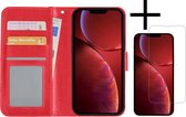 Hoes Geschikt voor iPhone 14 Hoesje Book Case Hoes Flip Cover Wallet Bookcase Met Screenprotector - Rood