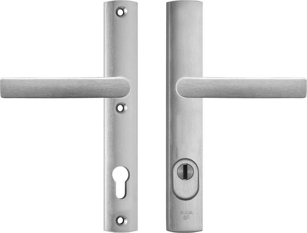 AXA Veiligheidsbeslag (Curve Plus) Smal Aluminium geslepen: Kruk-Kruk (model Blok) PC92 met kerntrekbeveiliging SKG***