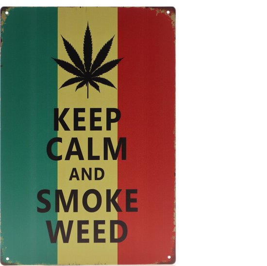 Wandbord – Keep Calm Smoke Weed - Retro - Wanddecoratie – Reclame bord – Restaurant – Kroeg - Bar – Cafe - Horeca – Metal Sign – 20x30cm