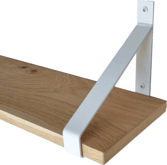 GoudmetHout Massief Eiken Wandplank - 40x25 cm - Industriële Plankdragers  - Staal - Mat Wit
