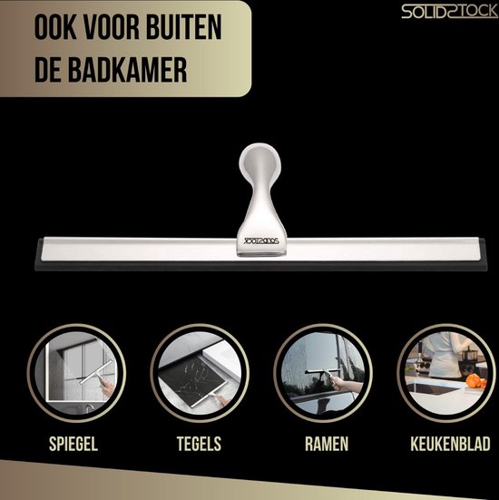 Raclette de douche en acier inoxydable pour salle de bain, miroir, carrelage, fenêtres et plan de travail. Options pour l'extérieur de la salle de bain.