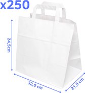 250x sacs en papier | Tassen en papier Wit 250 pièces | Sac de transport Papier 32x21x24cm | Poignée plate