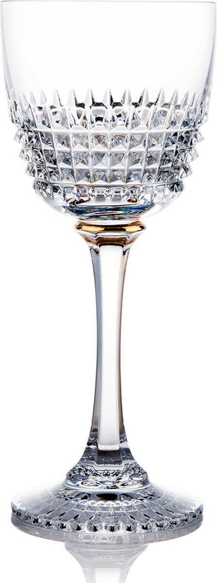 ROGASKA 1665 - Diamond Gold Kristallen Wittewijnglazen - set van 2 - kristallen wittewijnglazen - relatiegeschenken - huwelijksgeschenken - cadeau voor hem - cadeau voor haar - kristal