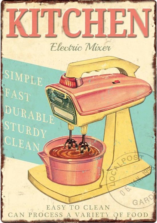 Wandbord - Kitchen Electric Mixer - Leuk Voor In De Keuken