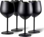 Oak & Steel 4 RVS Wijnglazen (540 ml, 21 cm) - Onbreekbare Cocktailglazen in Zwart, Mat - Stijlvol Cadeau voor Vrienden & Familie