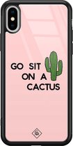 Casimoda® hoesje - Geschikt voor iPhone Xs Max - Go Sit On A Cactus - Luxe Hard Case Zwart - Backcover telefoonhoesje - Wit