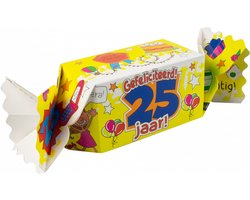 Snoeptoffee - 25 jaar - Gevuld met Snoep - In cadeauverpakking met gekleurd lint