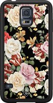 Casimoda® hoesje - Geschikt voor Samsung Galaxy S5 - Bloemen flowerpower - Zwart TPU Backcover - Bloemen - Multi