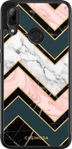 Casimoda® telefoonhoesje - Geschikt voor Huawei P Smart (2019) - Marmer Triangles - Zwart TPU hoesje - Backcover - Multi - Marmer