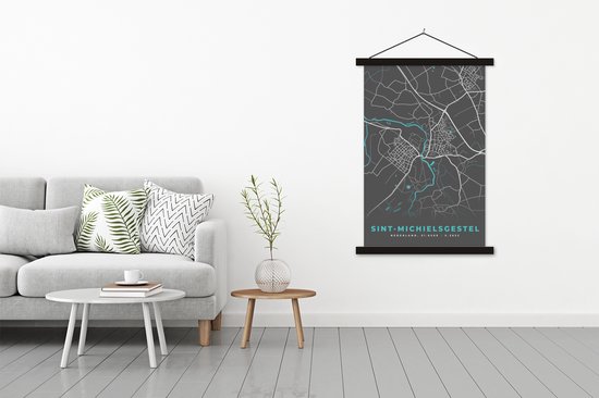 Posterhanger incl. Poster 120x180 cm - Schoolplaat - Sint-Michielsgestel - Stadskaart - Kaart - Plattegrond - Textielposter - Zwarte latten - Stadskaart