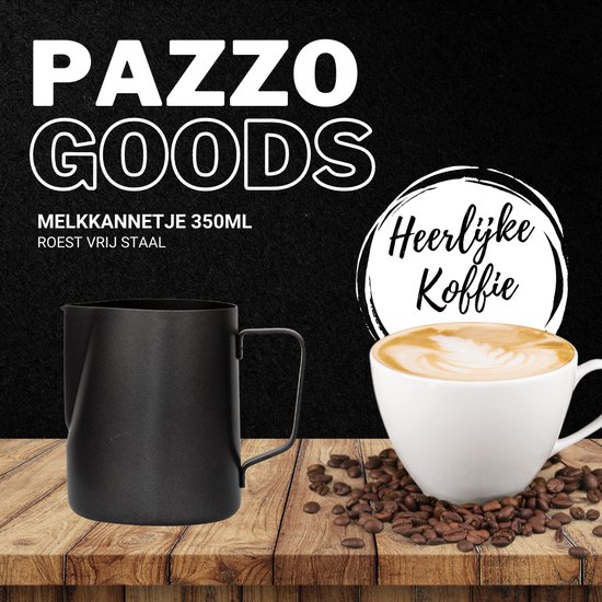 Pazzo Goods - Melkkan - Melkkannetje Opschuim - Zwart - 350 ml - Premium Kwaliteit - RVS - Merkloos