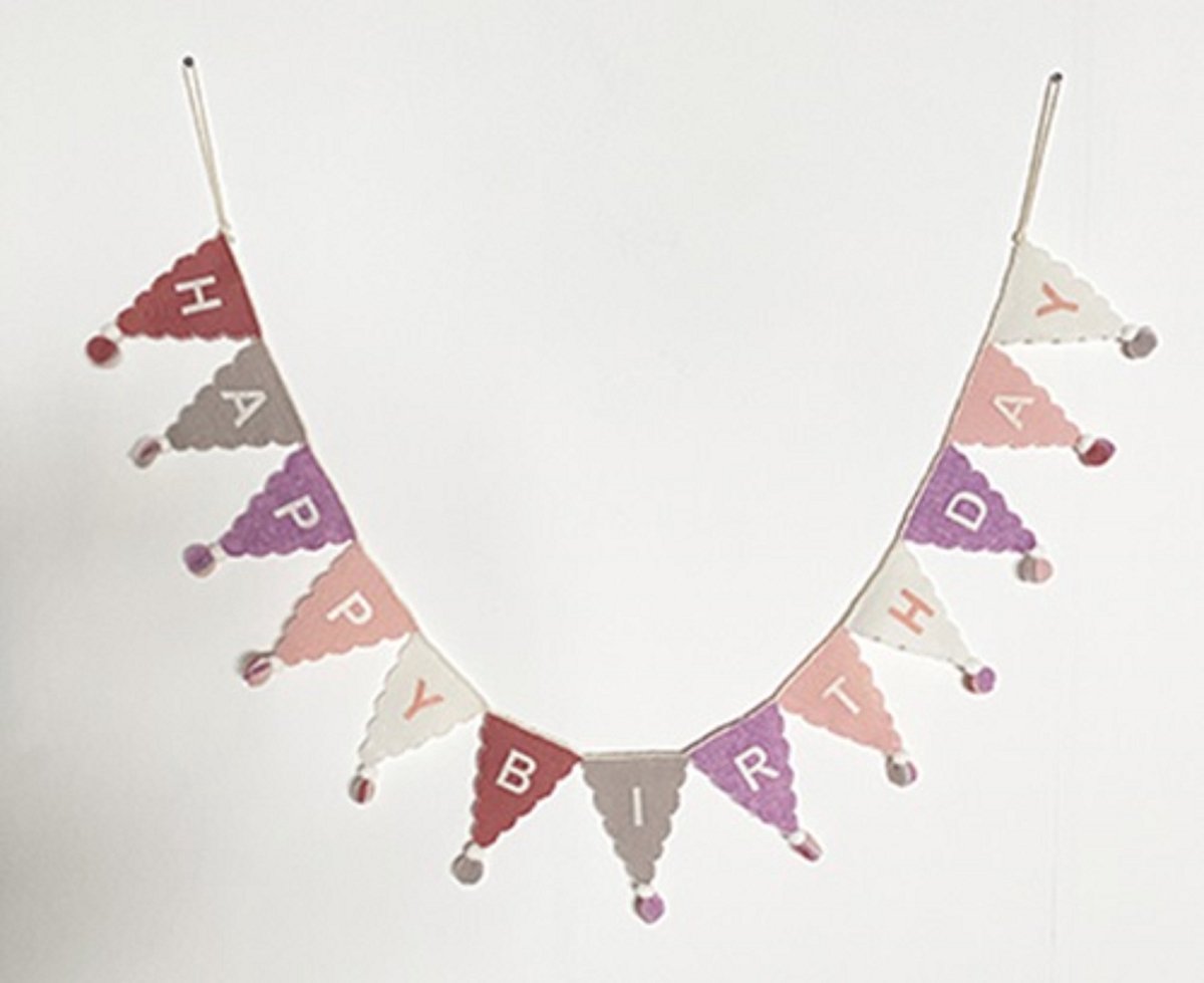 Slinger Happy Birthday roze vilt 15x2x170cm