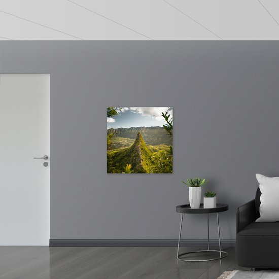 PVC Schuimplaat - Hoge Groene Berg in de Vallei - 80x80 cm Foto op PVC Schuimplaat (Met Ophangsysteem)