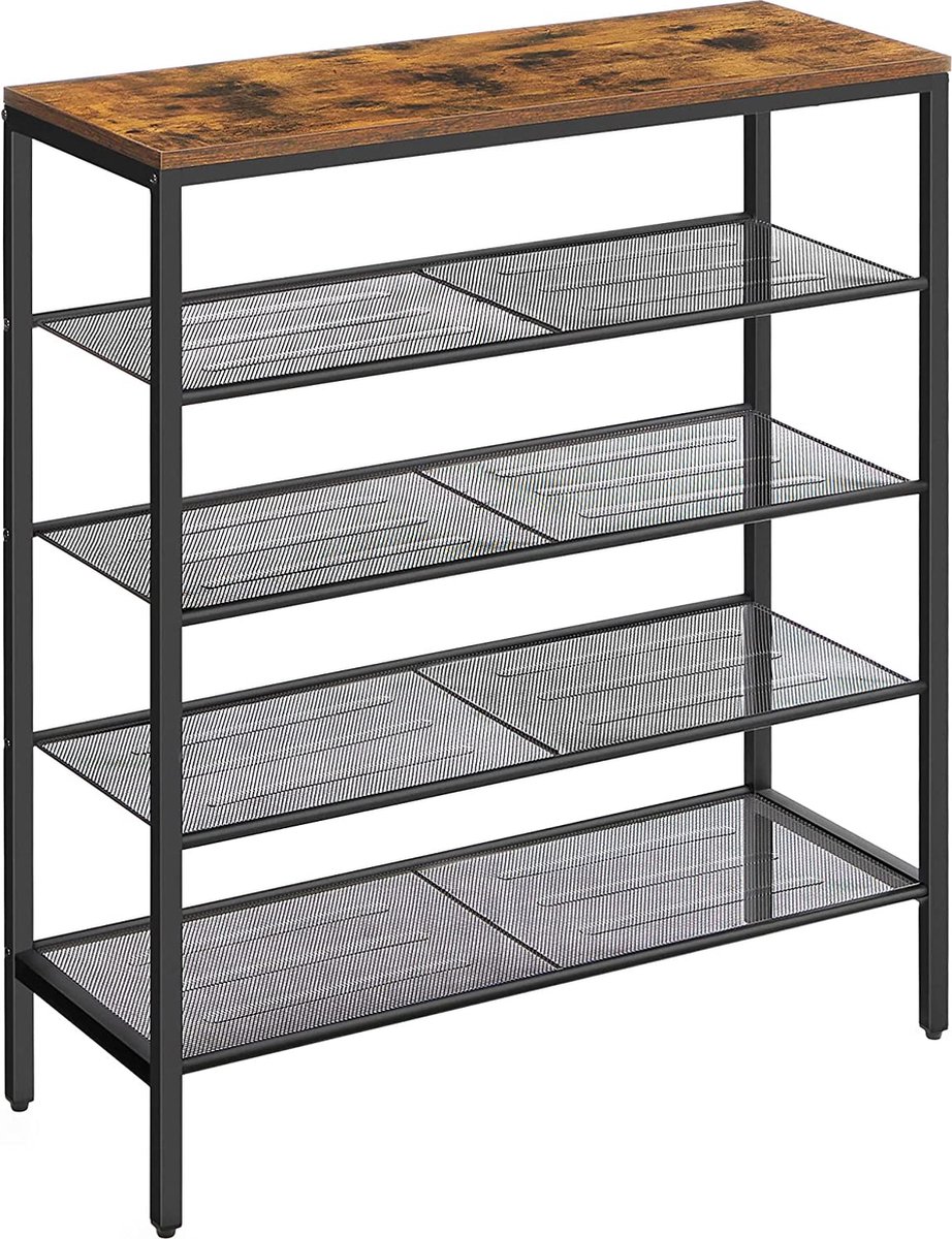 SONGMICS Schoenenrek, schoenenrek met 3 niveaus, stoffen plank, 4 zijhaken, voor 12 paar schoenen, in hoogte verstelbare plank, halingang, kleedkamer, zwart LMR037B01