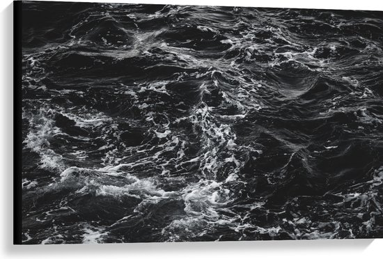 WallClassics - Canvas - Golvende Zee Zwart/Wit - Foto op Canvas Schilderij (Wanddecoratie op Canvas)