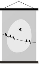 Porte-affiche avec affiche - Affiche scolaire - Vogels - Zwart - Wit - 120x180 cm - Lattes noires