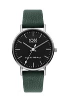 CO88 Collection 8CW-10107 Horloge - Dames - Groen - Leren Band - tot 20 cm Polsmaat - 36 mm Doorsnee - Zilverkleurig