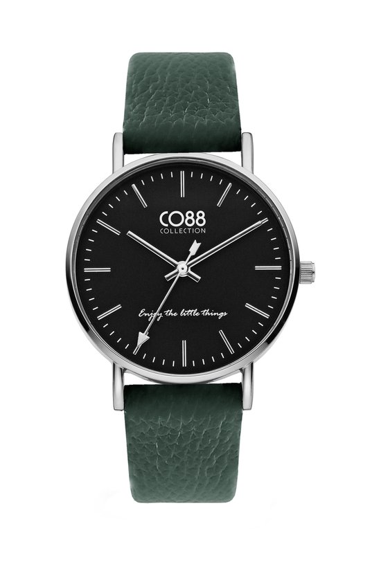CO88 Collection 8CW-10107 Horloge - Dames - Groen - Leren Band - tot 20 cm Polsmaat - 36 mm Doorsnee - Zilverkleurig