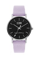 CO88 Collection 8CW-10116 Horloge - Dames - Lila - Leren Band - tot 20 cm Polsmaat - 36 mm Doorsnee - Zilverkleurig