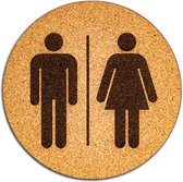 Wc bordje – Man en Vrouw – Rond – Kurk – 10 x 10 cm - Toilet bordje – Deurbord – Zelfklevend