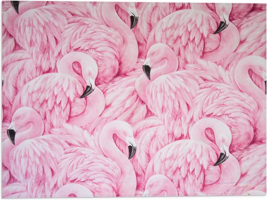 WallClassics - Vlag - Getekende Roze Flamingos - 40x30 cm Foto op Polyester Vlag