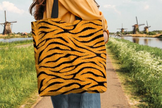 Sac Bandoulière - Sac De Plage - Shopper Imprimé Tigre - Oranje - Zwart - 45x45 cm - Sac Coton