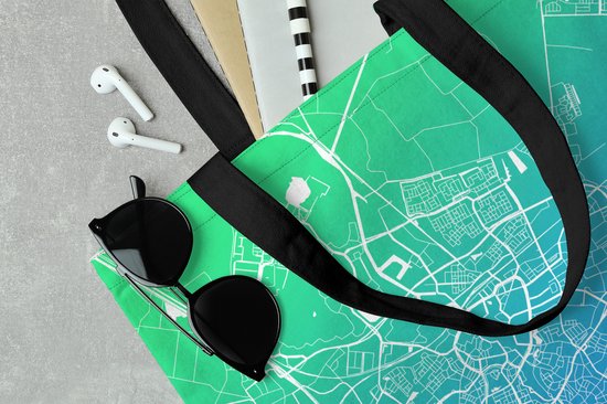 MuchoWow® Sac à bandoulière - Sac de plage - Big Shopper - Sac shopping - Plan de la ville - Breda - Nederland - Blauw - 40x40 cm - Sac en coton