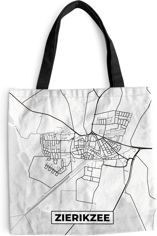Sac Bandoulière - Sac De Plage - Carte Shopper - Zierikzee - Zwart - Wit - 40x40 cm - Sac Coton