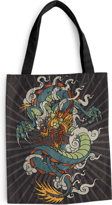 MuchoWow® Schoudertas - Strandtas - Big Shopper - Boodschappentas - Illustratie van een draak op een donkere achtergrond - 40x50 cm - Katoenen tas