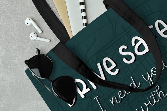 MuchoWow® Sac à bandoulière - Sac de plage - Big Shopper - Sac de courses - Citations - Dictons - Drive prudemment J'ai besoin de toi ici avec moi - Voiture - 45x45 cm - Sac en coton