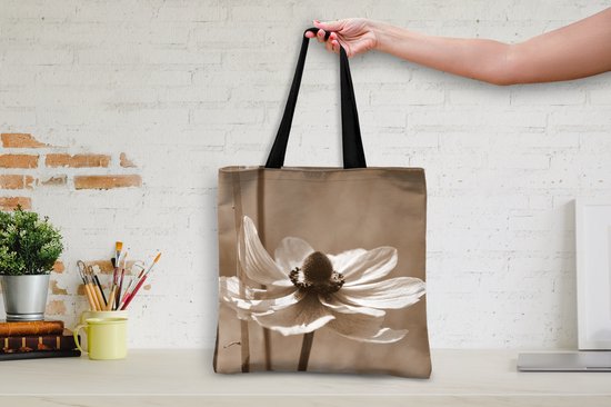 Sac bandoulière - Sac de plage - Shopper Imprimé photo Bloem d'anémone sépia - 40x40 cm - Sac coton