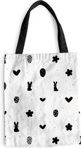 Sac bandoulière - Sac de plage - Shopper Pasen - Motif - Zwart - Wit - 40x50 cm - Sac coton