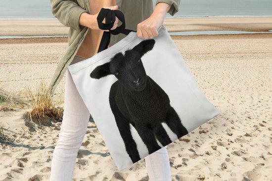 Sac bandoulière - Sac de plage - Shopper Bel agneau noir sur fond blanc - 40x40 cm - Sac en coton