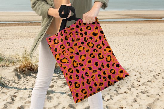 Sac à Bandoulière - Sac de Plage - Design Shopper - Fourrure - Imprimé Léopard - 40x50 cm - Sac en Coton