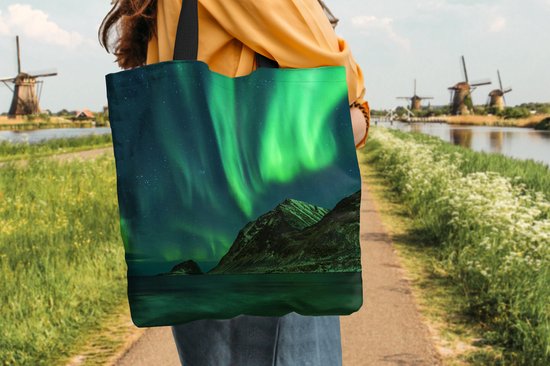 MuchoWow® Sac bandoulière - Sac de plage - Big Shopper - Sac shopping - Islande - Aurores boréales - Ciel étoilé - 45x45 cm - Sac en coton