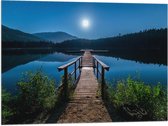 WallClassics - Drapeau - Jetty on Clear Blauw Water - 80x60 cm Photo sur Drapeau Polyester