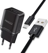 Phreeze Gecertificeerde USB Lader + USB-C Kabel 1 Meter - 2.1A Fast Charge - Geschikt voor Powerbank, Kolfapparaat, Draadloze Oortjes, Smartwatch, Smart camera