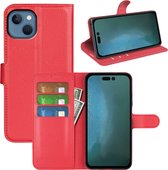 iPhone 14 Plus Hoesje - MobyDefend Kunstleren Wallet Book Case (Sluiting Voorkant) - Rood - GSM Hoesje - Telefoonhoesje Geschikt Voor iPhone 14 Plus