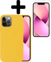 Hoesje Geschikt voor iPhone 14 Pro Hoesje Siliconen Case Met Screenprotector - Hoes Geschikt voor iPhone 14 Pro Hoes Siliconen - Geel