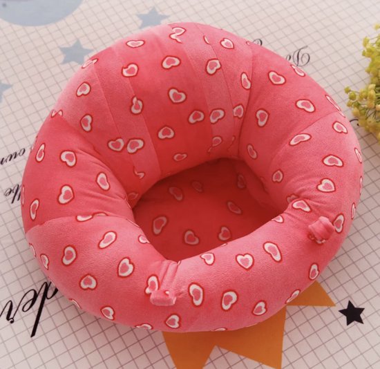 AdomniaGoods – Baby zitkussen – Baby zitstoel – Baby stoel – Baby sofa – Baby zitzak – Zit ontwikkeling – Harten – Roze.