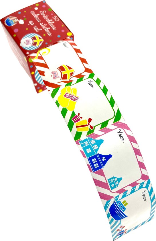 50x Sinterklaas cadeau stickers op rol - Kado naamstickers Sint thema - Labelstickers