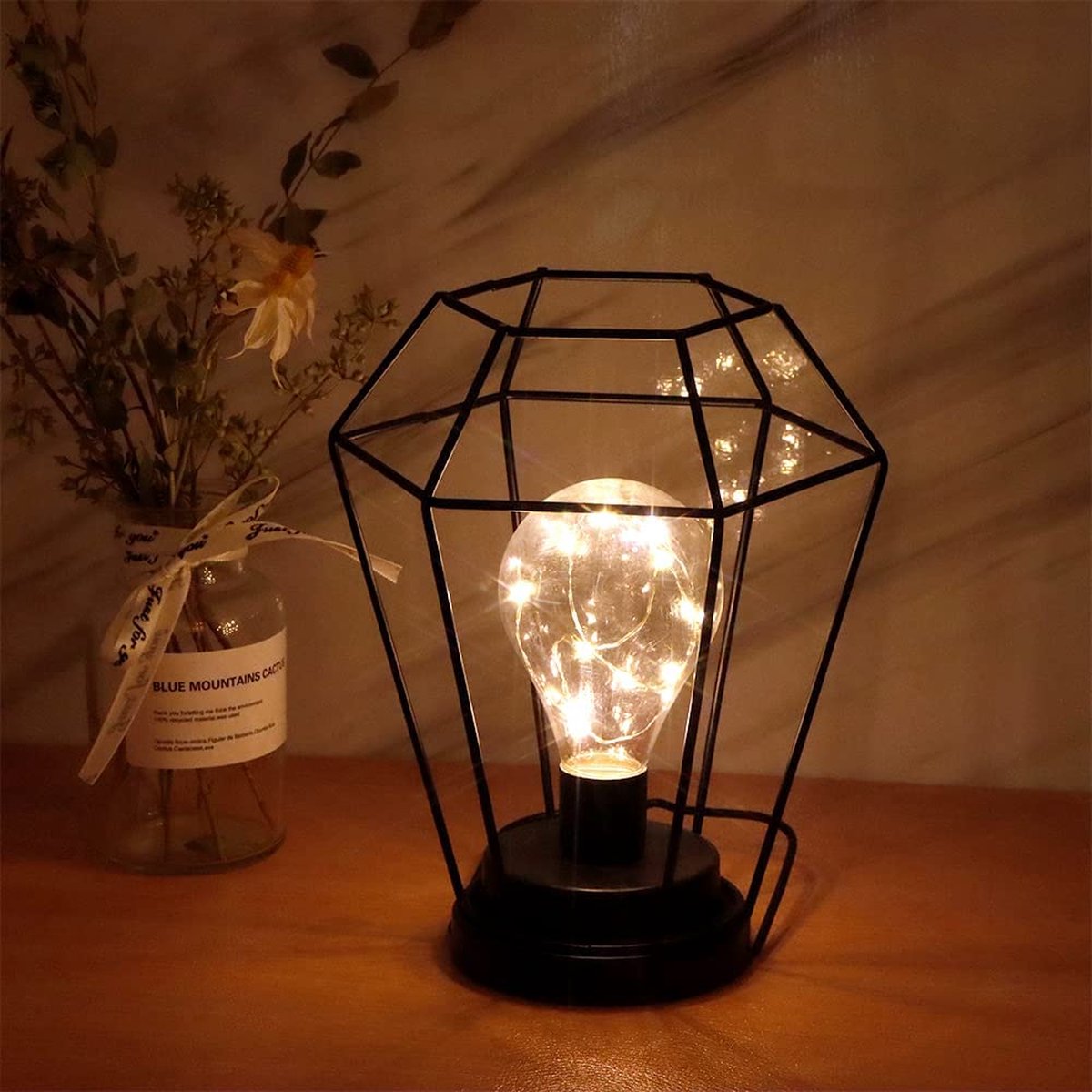 JHY DESIGN Diamond Lampe de Table à Piles, 21cm de Haut Cage Lampe sans Fil  Décor